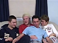Danny, John, Ricky and Will rip up each other's clothes open, then pair off and suck down loads of cock gay group